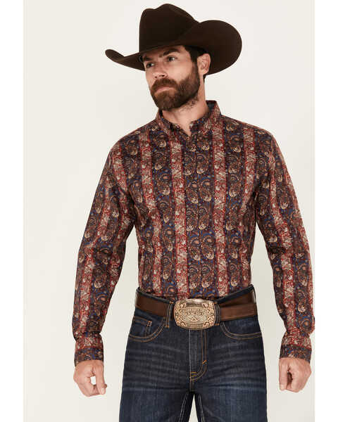 Cody James Men's Decoy Paisley Print Long Sleeve Stretch Button-Down Western Shirt, Tan, hi-res