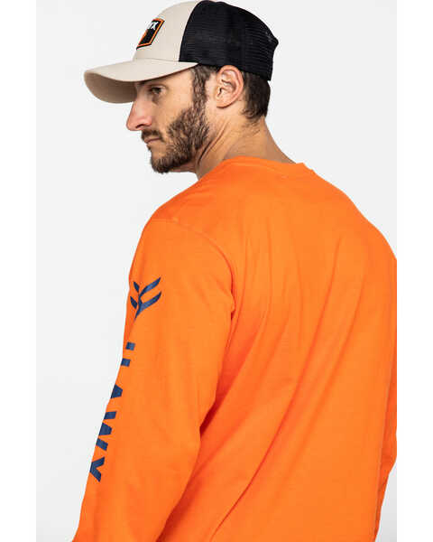 Image #5 - Hawx Men's Orange Logo Long Sleeve Work T-Shirt , Orange, hi-res