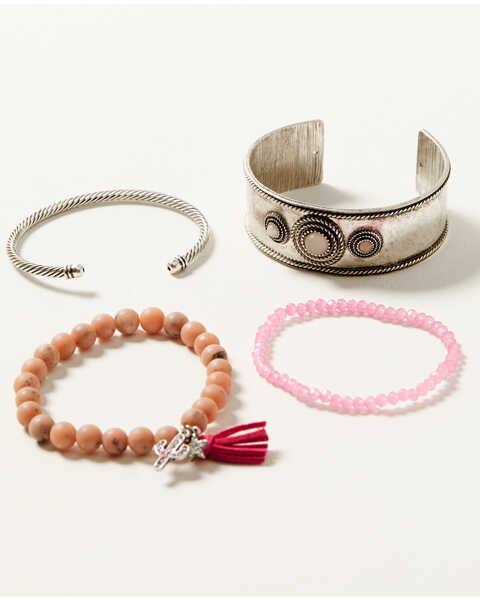 Shyanne Women's Mixed Bead Cactus & Cuff Bracelet Set - 4-Piece, Pink, hi-res