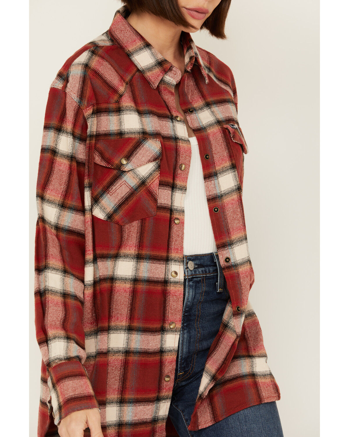 Image #2 - Wrangler Women's Plaid Print Long Sleeve Snap Boyfriend Flannel Shirt, , hi-res