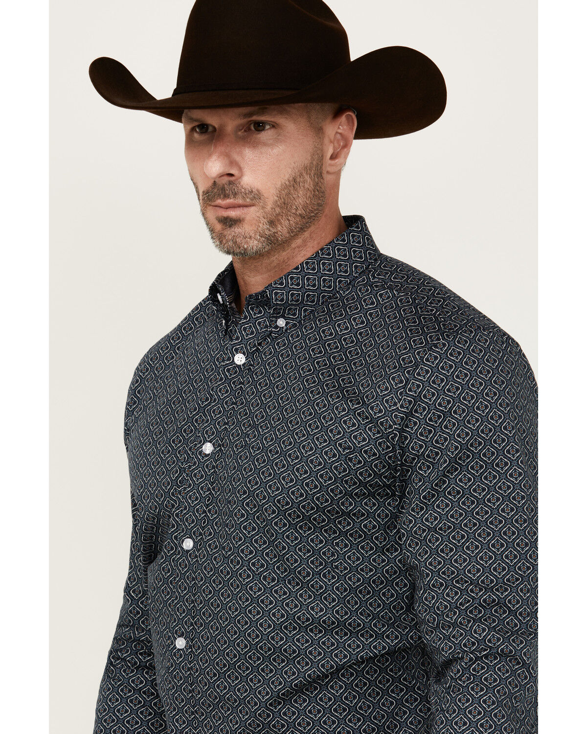 Image #2 - Cody James Men's Slingshot Geo Print Long Sleeve Button-Down Stretch Western Shirt, Navy, hi-res