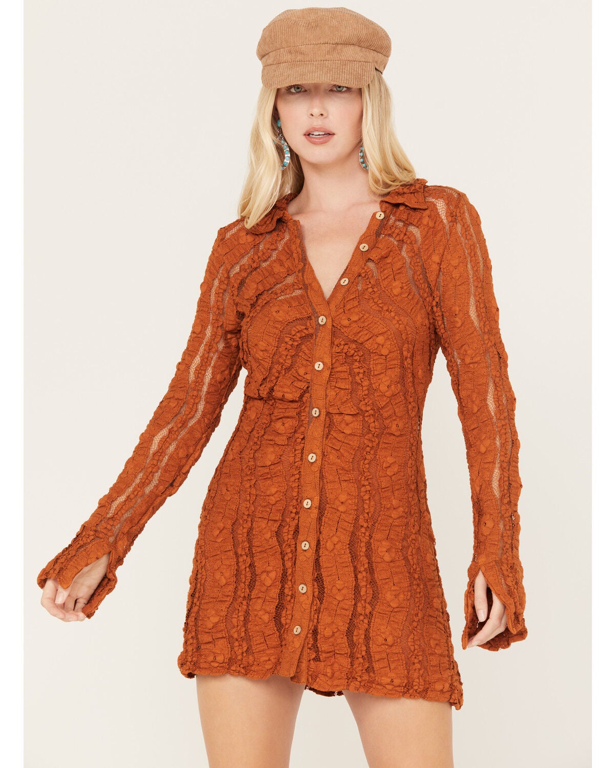 Free People Women's Shayla Lace Mini Dress, Orange, hi-res