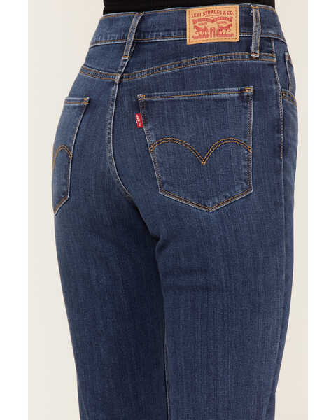 Image #4 - Levi's Women's 724 Dark Wash High Rise Distressed Straight Jeans, Blue, hi-res