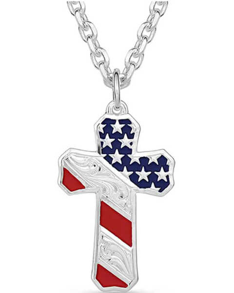 Montana Silversmiths Men's Born In The USA Patriotic Cross Necklace, Red/white/blue, hi-res