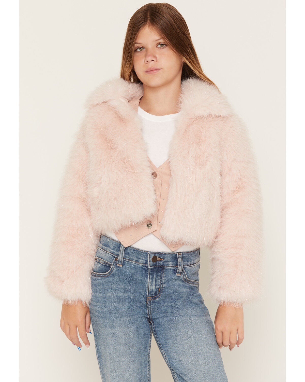 Image #1 - Shyanne Girls' Polar Bluff Faux Fur Sparkle Jacket, Blush, hi-res