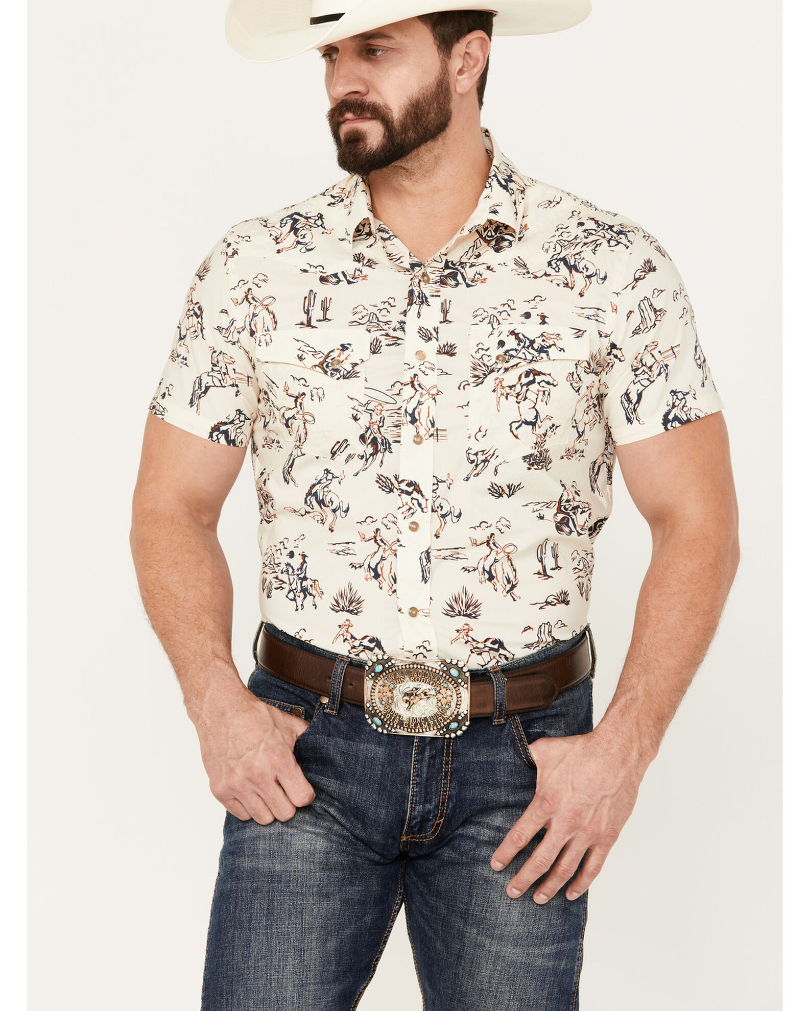 Pendleton Men s Laramie Cowboy Print Short Sleeve Western Snap Shirt