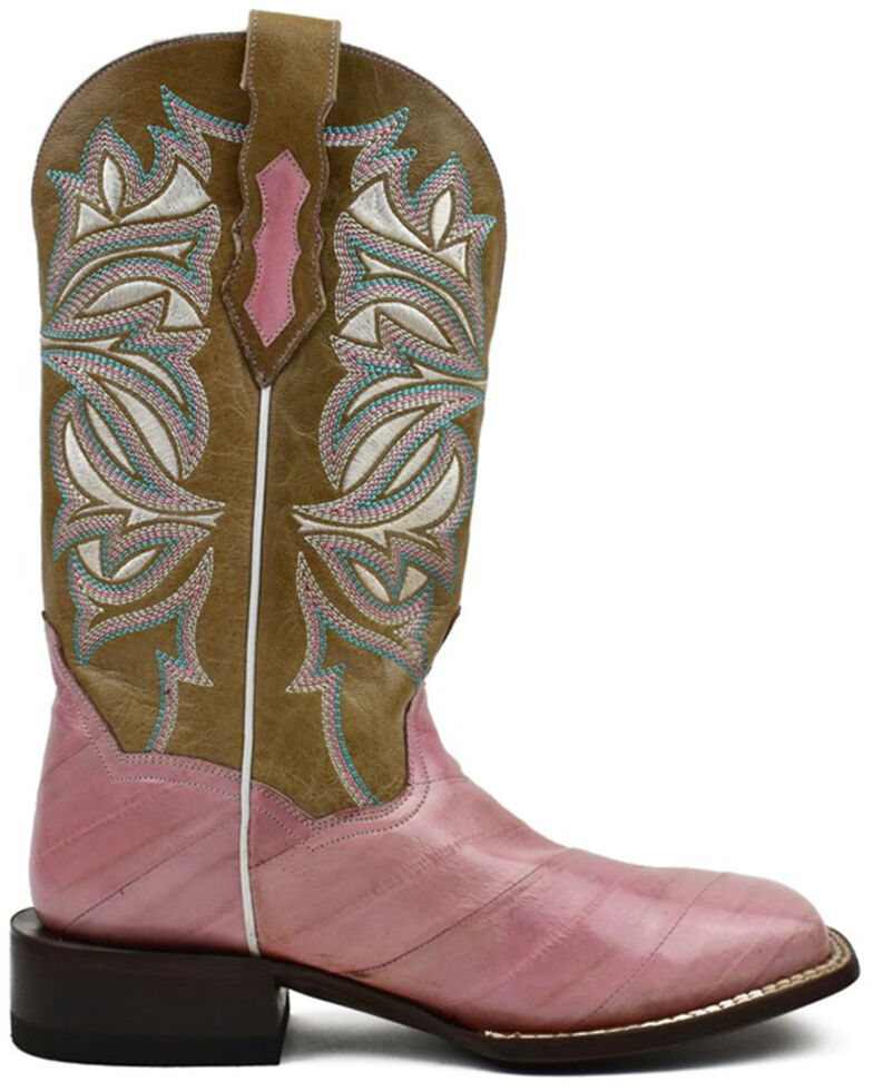 Dan Post Women's Eel Exotic Western Boots - Broad Square Toe , Pink, hi-res
