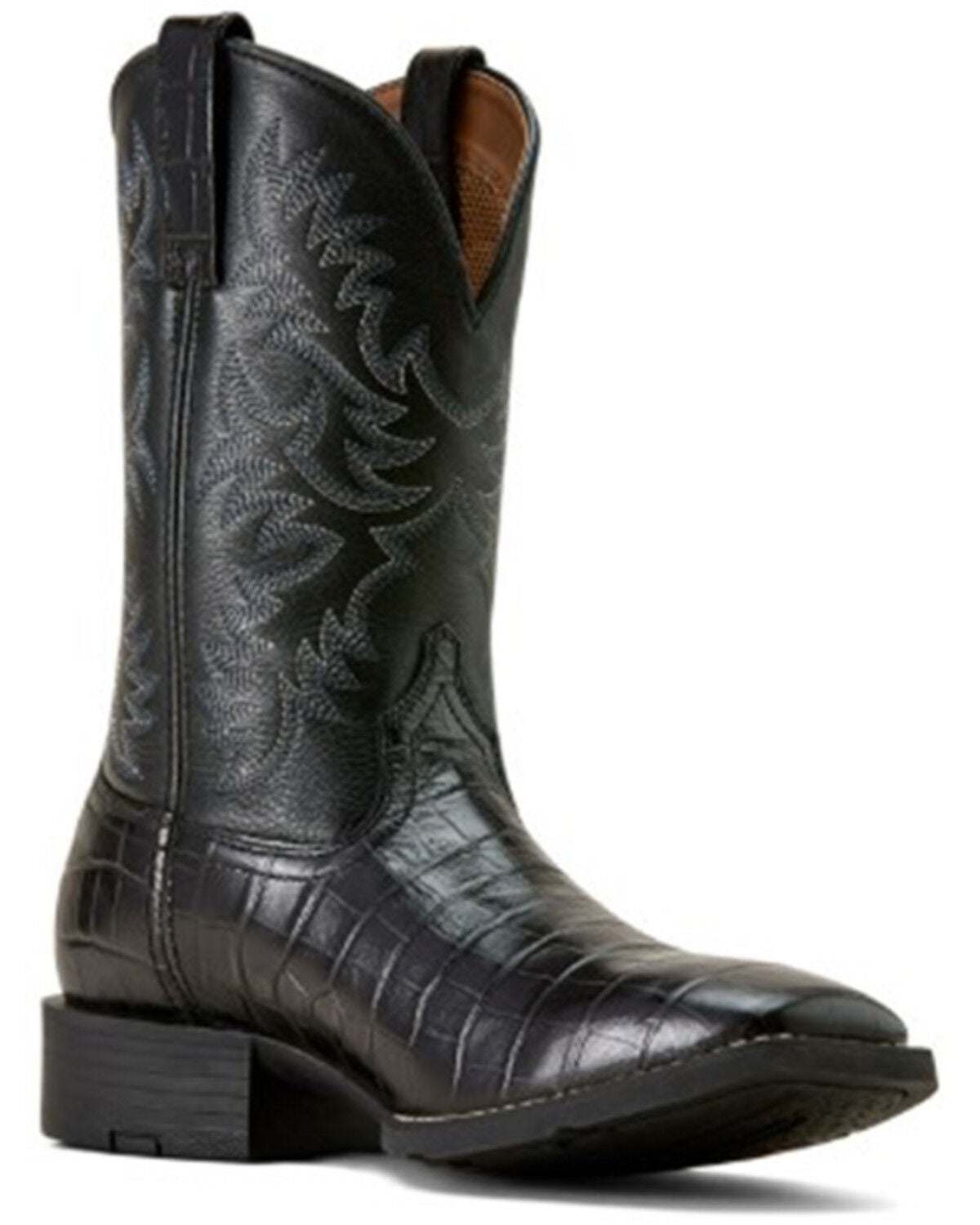 Image #1 - Ariat Men's Sport Latigo Crocodile Print Performance Western Boots - Broad Square Toe, Black, hi-res