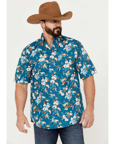 Ariat Men's Keon Classic Fit Western Shirt, Teal, hi-res