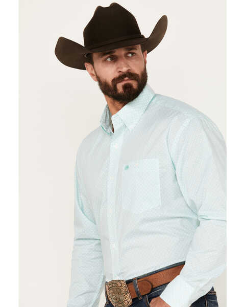 Image #2 - Wrangler Men's Classic Geo Print Long Sleeve Button-Down Western Shirt, Teal, hi-res