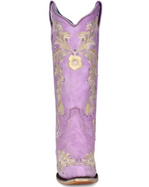 Image #4 - Corral Women's Embroidered Floral & Crystal Studded Tall Western Boots - Snip Toe, Light Purple, hi-res