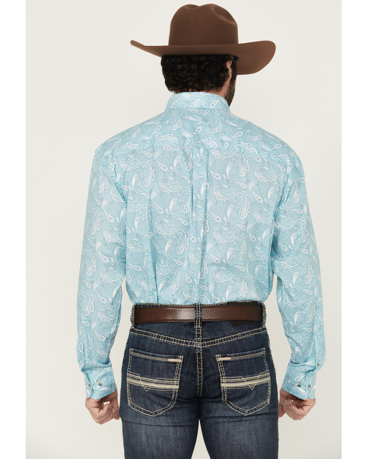 Image #4 - Wrangler Men's Paisley Print Long Sleeve Button-Down Stretch Western Shirt, Aqua, hi-res