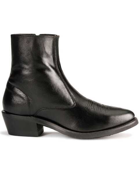 Image #2 - Old West Men's Zipper Western Ankle Boots, Black, hi-res