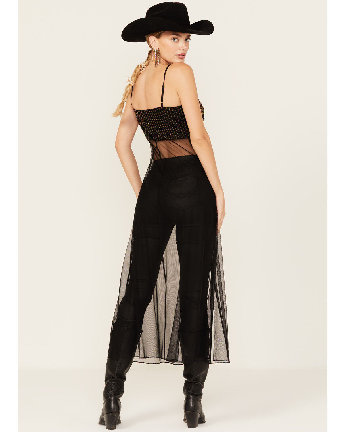 Image #4 - Wonderwest Women's Mountain Trail Embellished Mesh Maxi Cami, Black, hi-res