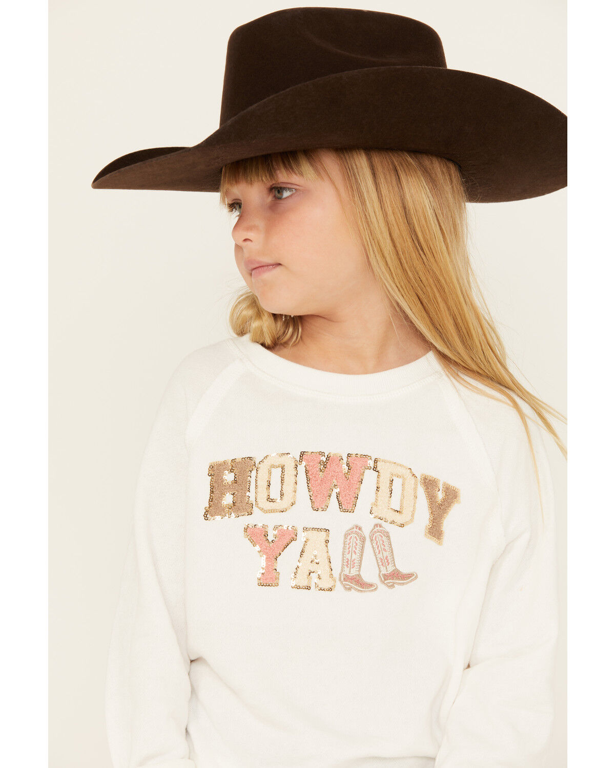 Image #2 - Buttercup Girls' Howdy Y'all Embellished Long Sleeve Shirt, White, hi-res