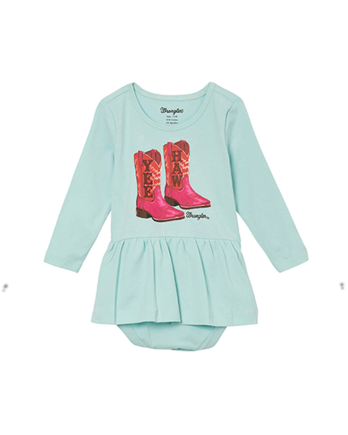 Image #1 - Wrangler Infant Girls' Yeehaw Boots Long Sleeve Skirt Onesie, Light Blue, hi-res