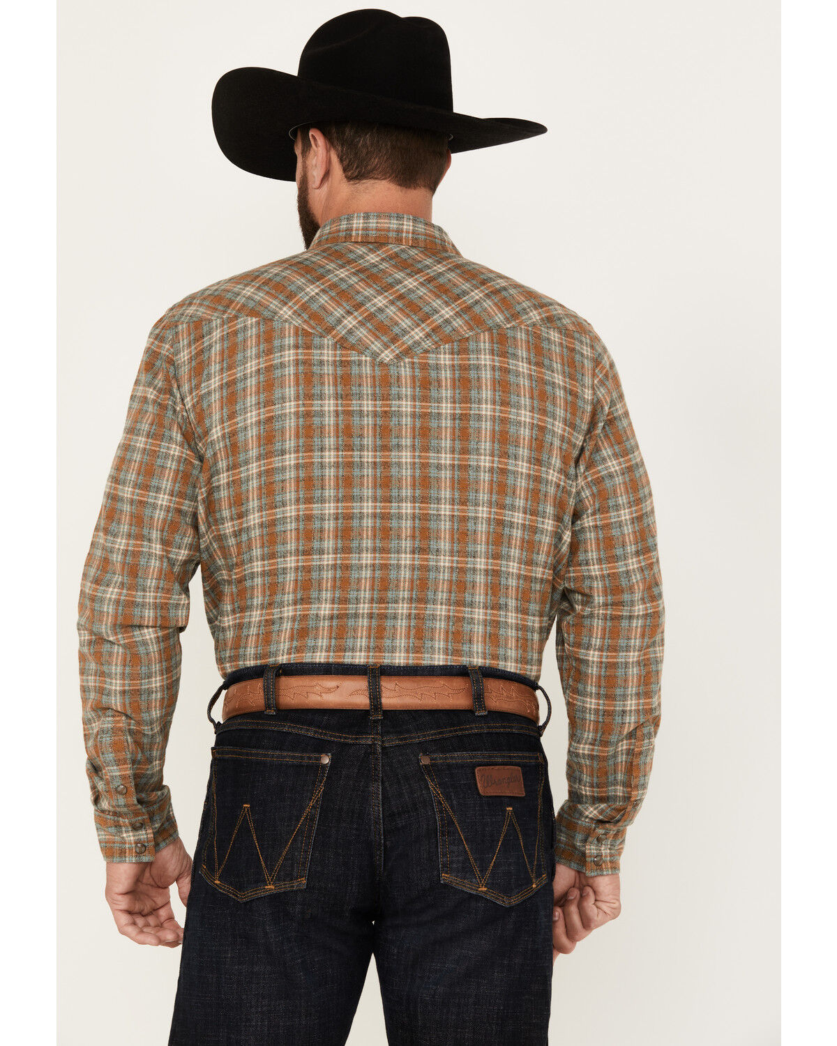 Image #4 - Moonshine Spirit Men's Hickory Plaid Print Long Sleeve Snap Flannel Shirt, Grey, hi-res