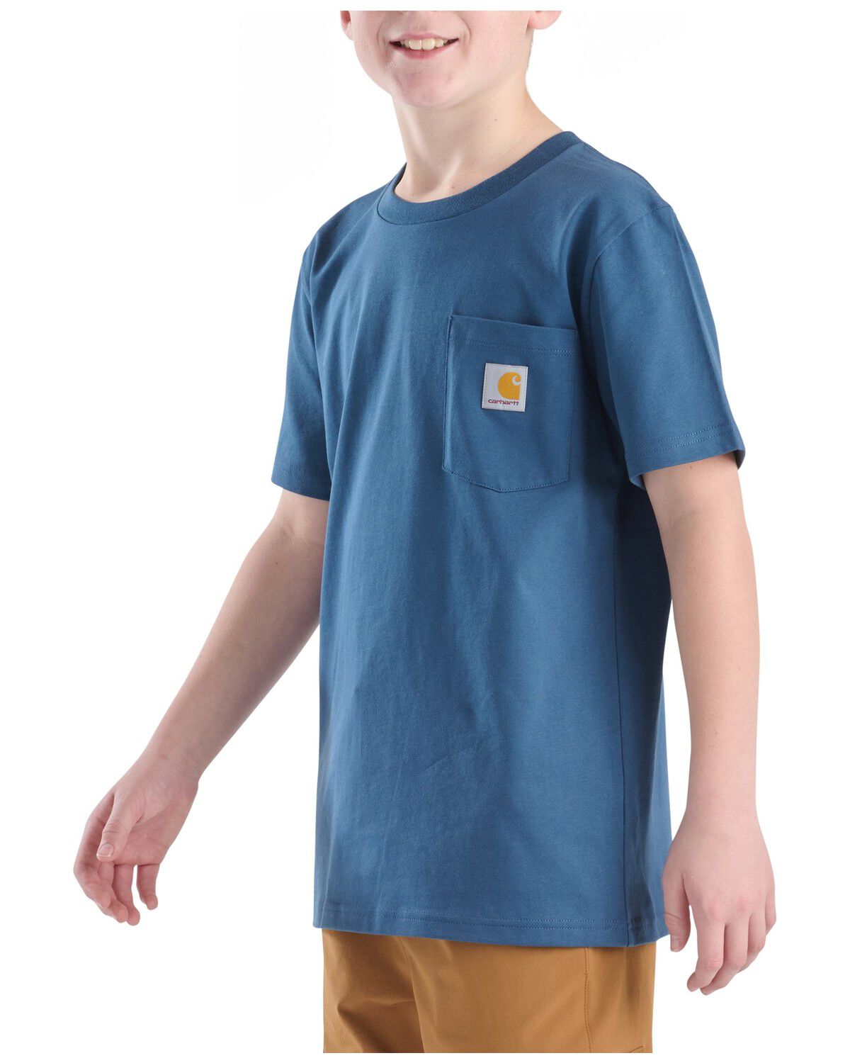 Image #2 - Carhartt Boys' Solid Short Sleeve Pocket T-Shirt, Navy, hi-res