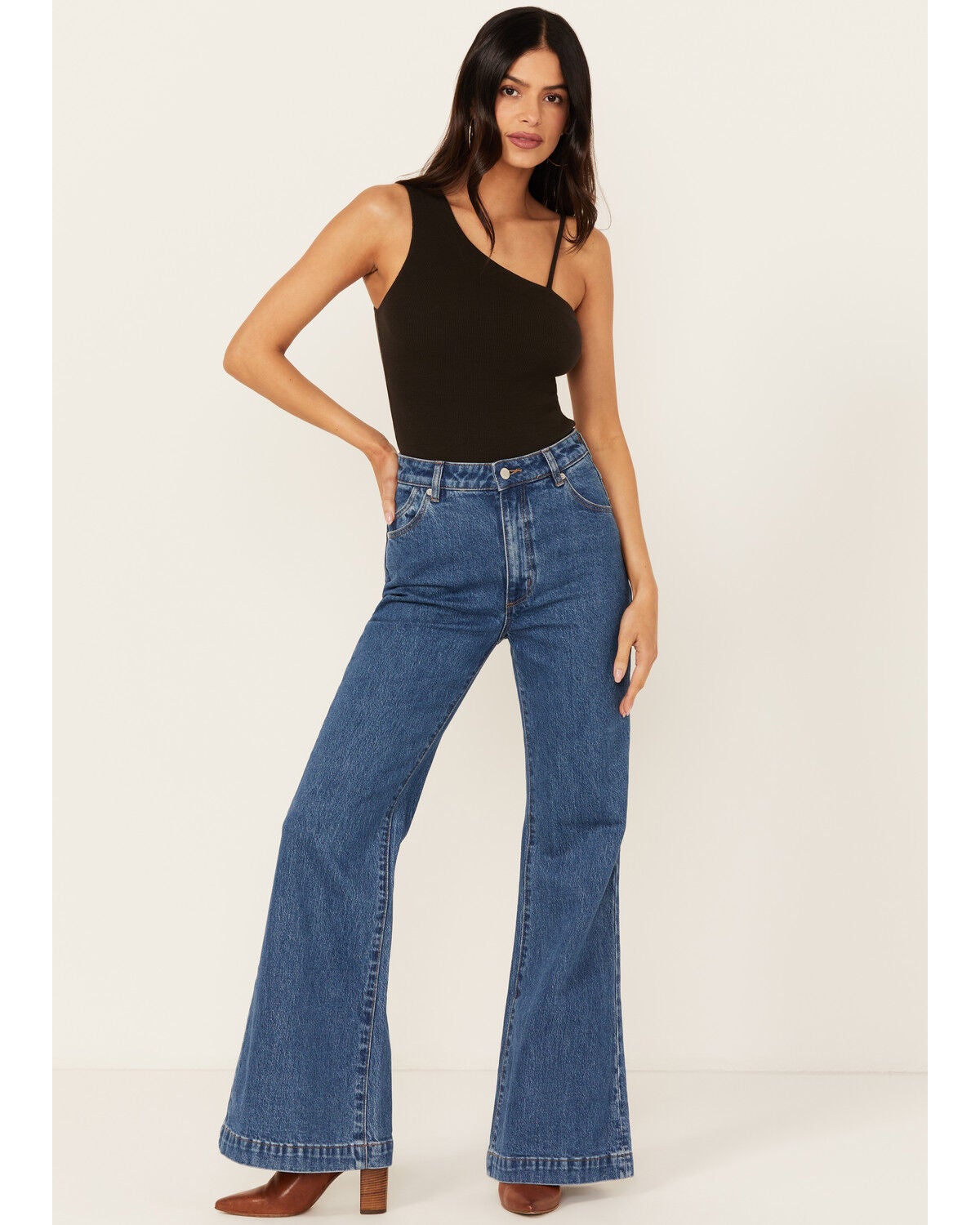 Rolla's Women's Boot Barn Exclusive Ashley Dark Wash High Rise Eastcoast Flare Stretch Denim Jeans, Dark Wash, hi-res