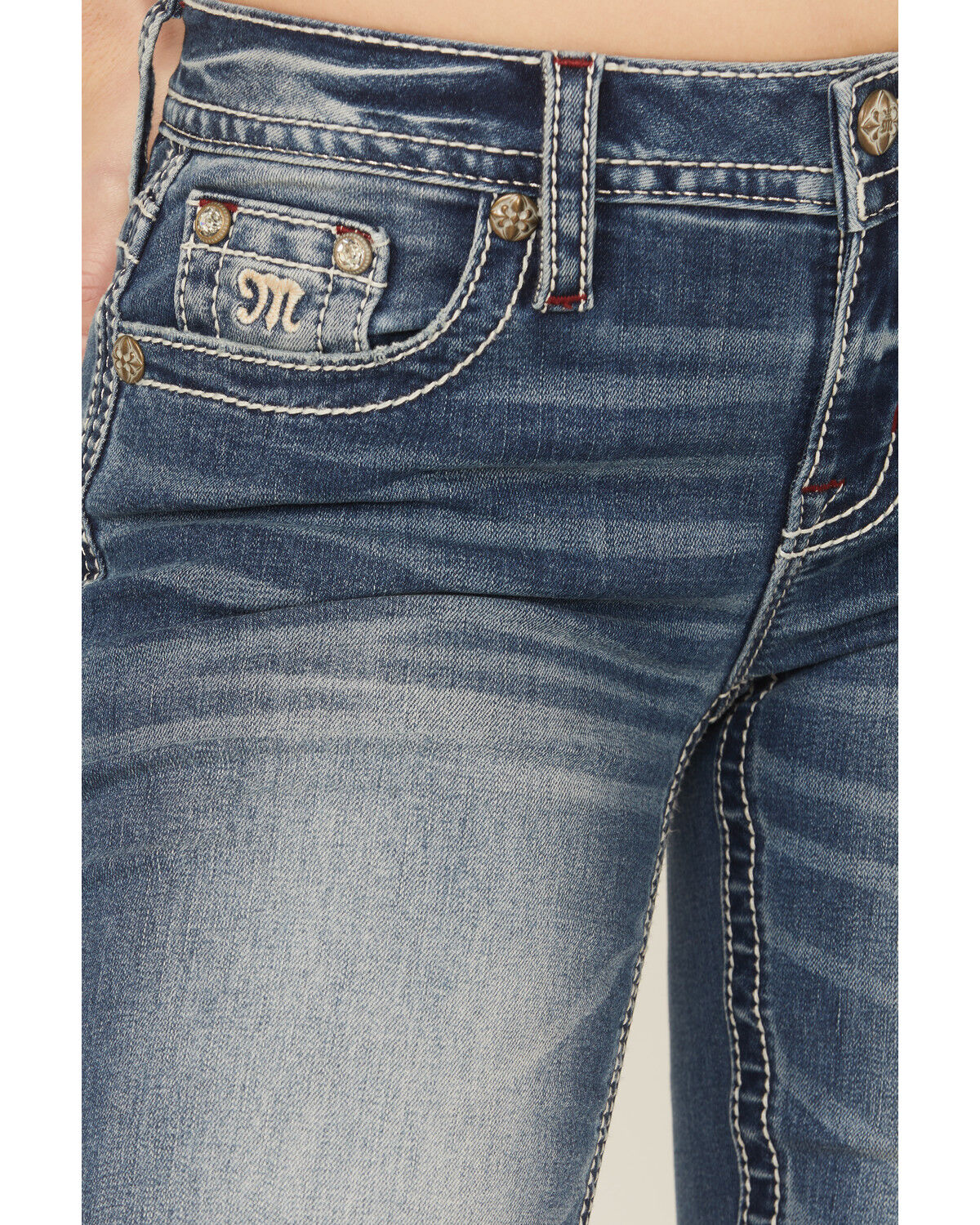 Image #4 - Miss Me Women's Medium Wash Mid Rise Embroidered Bootcut Stretch Denim Jeans, Medium Wash, hi-res
