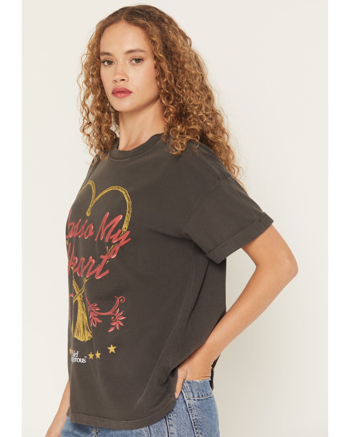 Image #2 - Girl Dangerous Women's Lasso My Heart Short Sleeve Graphic Tee, Black, hi-res