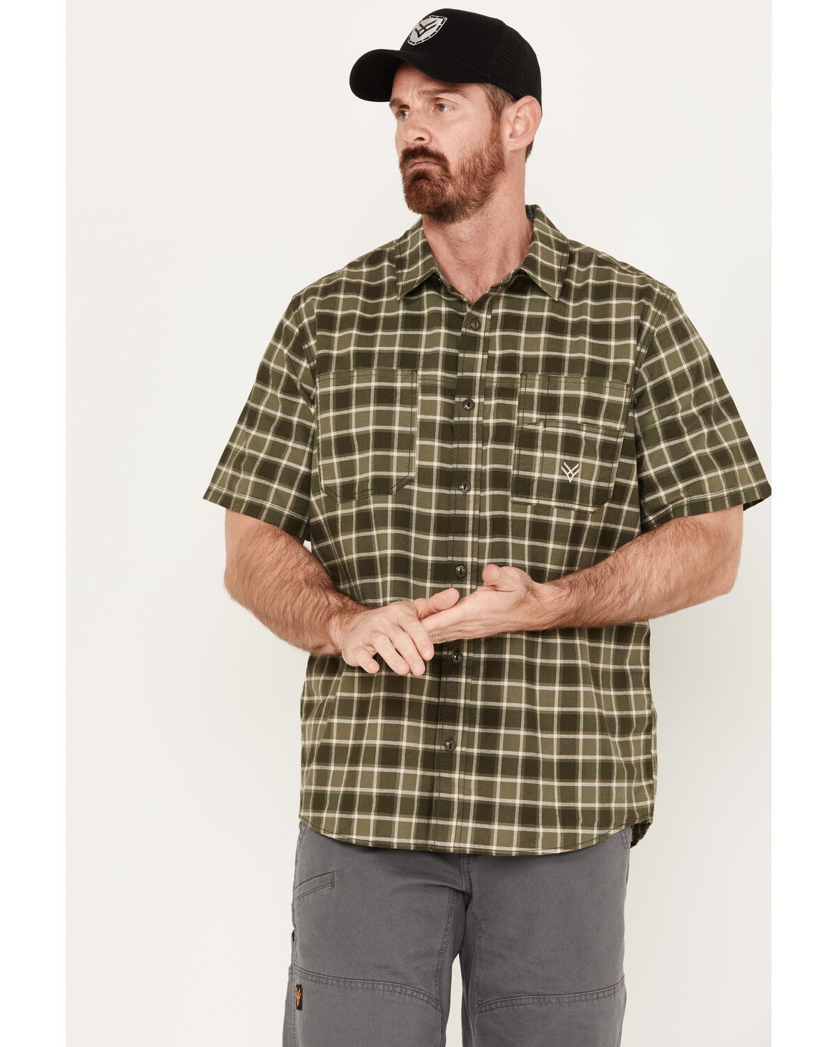 Hawx Men's Oxford Short Sleeve Button-Down Work Shirt, Olive, hi-res