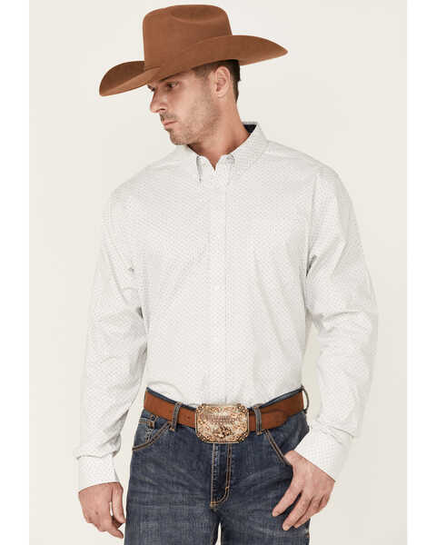 Cody James Core Men's Circuit Board Geo Print Long Sleeve Button Down Western Shirt  , Grey, hi-res