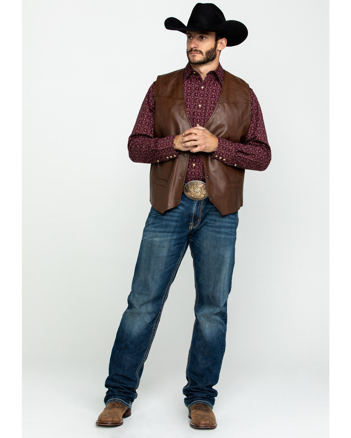 Image #7 - Cripple Creek Men's Whiskey Brown Faux Leather Vest, Med Brown, hi-res