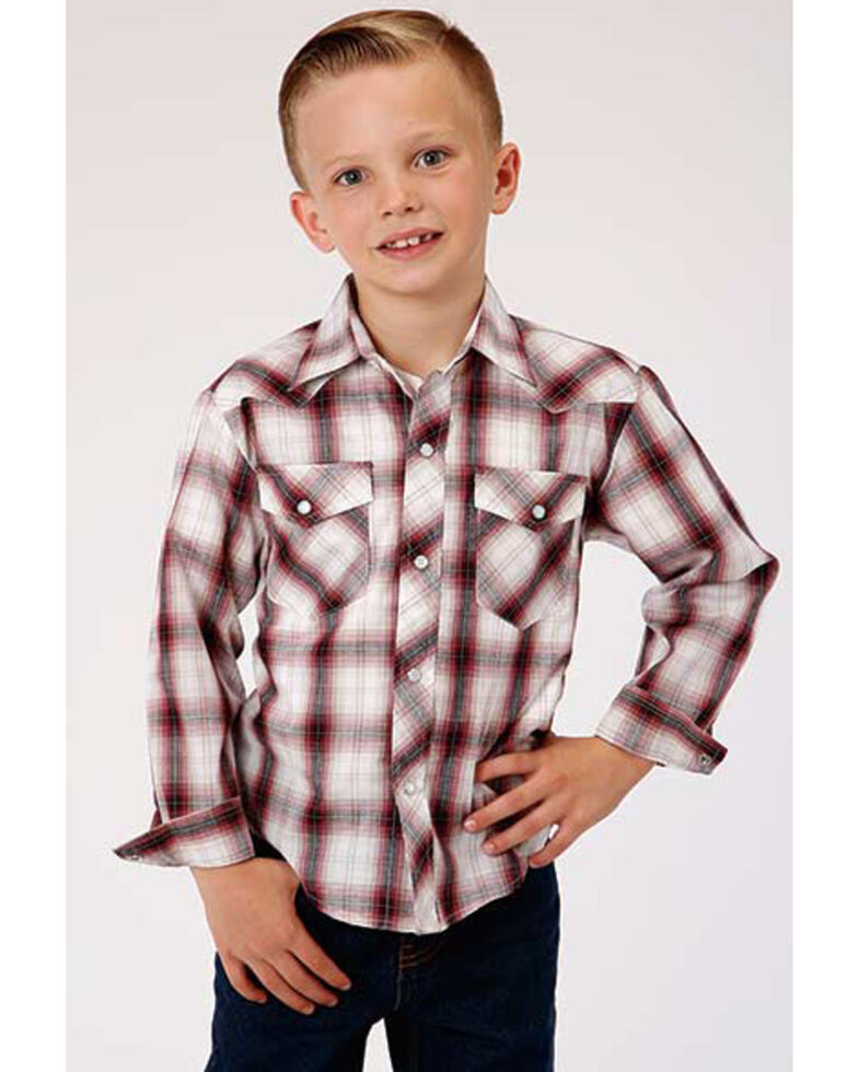Roper Boys' Classic Burgundy Plaid Long Sleeve Western Shirt Country