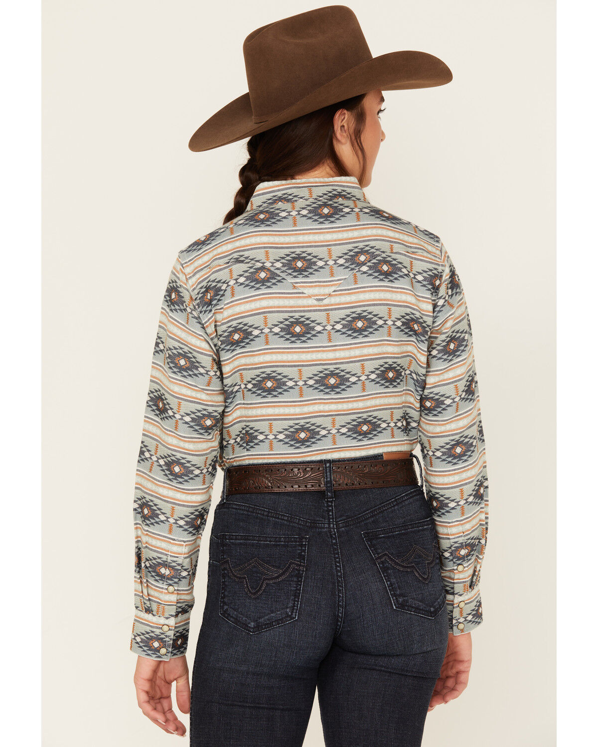 Image #4 - Ariat Women's Southwestern Stripe Print Long Sleeve Snap Creekside Western Shirt, Teal, hi-res