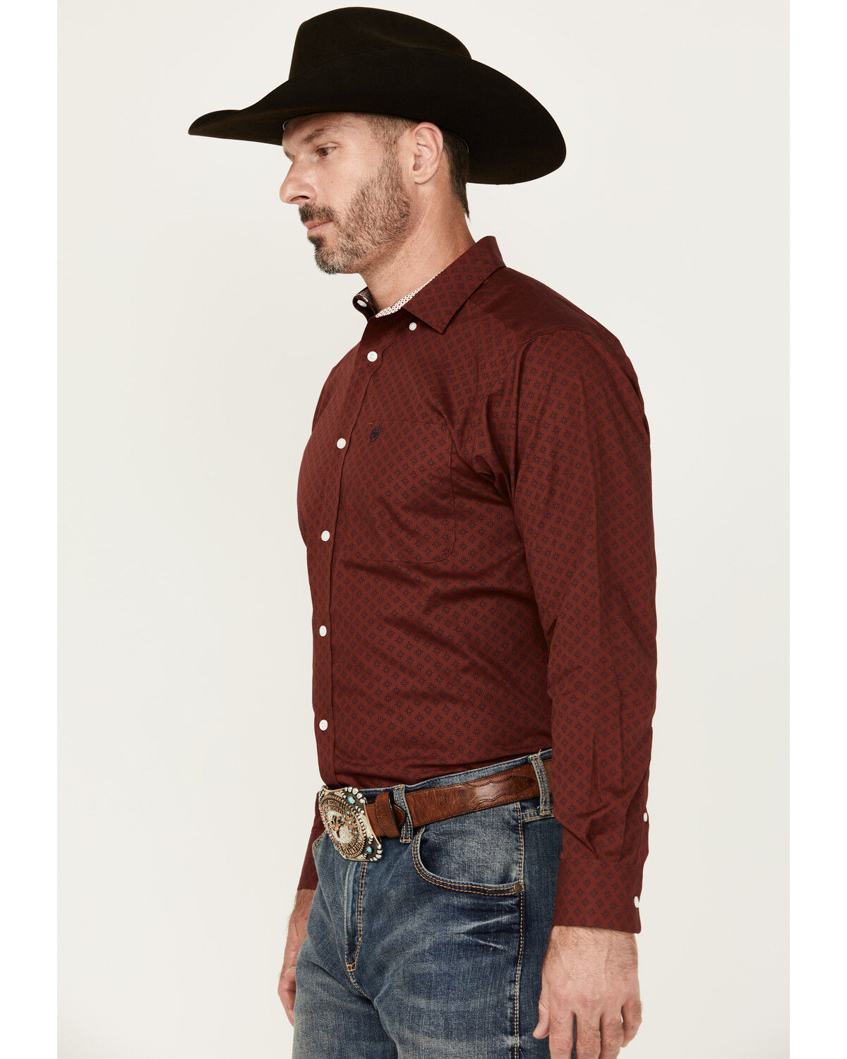 Image #2 - Ariat Men's Isaac Wrinkle Free Medallion Print Long Sleeve Button-Down Western Shirt, Burgundy, hi-res