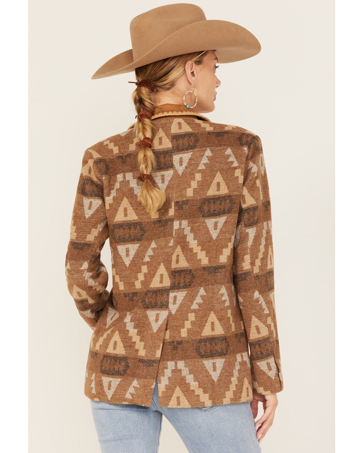 Image #4 - Miss Me Women's Southwestern Print Button-Down Blazer, Brown, hi-res