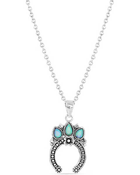 Montana Silversmiths Women's Silver & Turquoise Squash Blossom Pendant Necklace, Silver, hi-res