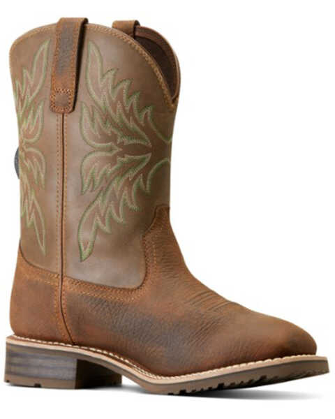 Ariat Men's Hybrid Rancher Waterproof Western Performance Boots - Broad Square Toe, Brown, hi-res