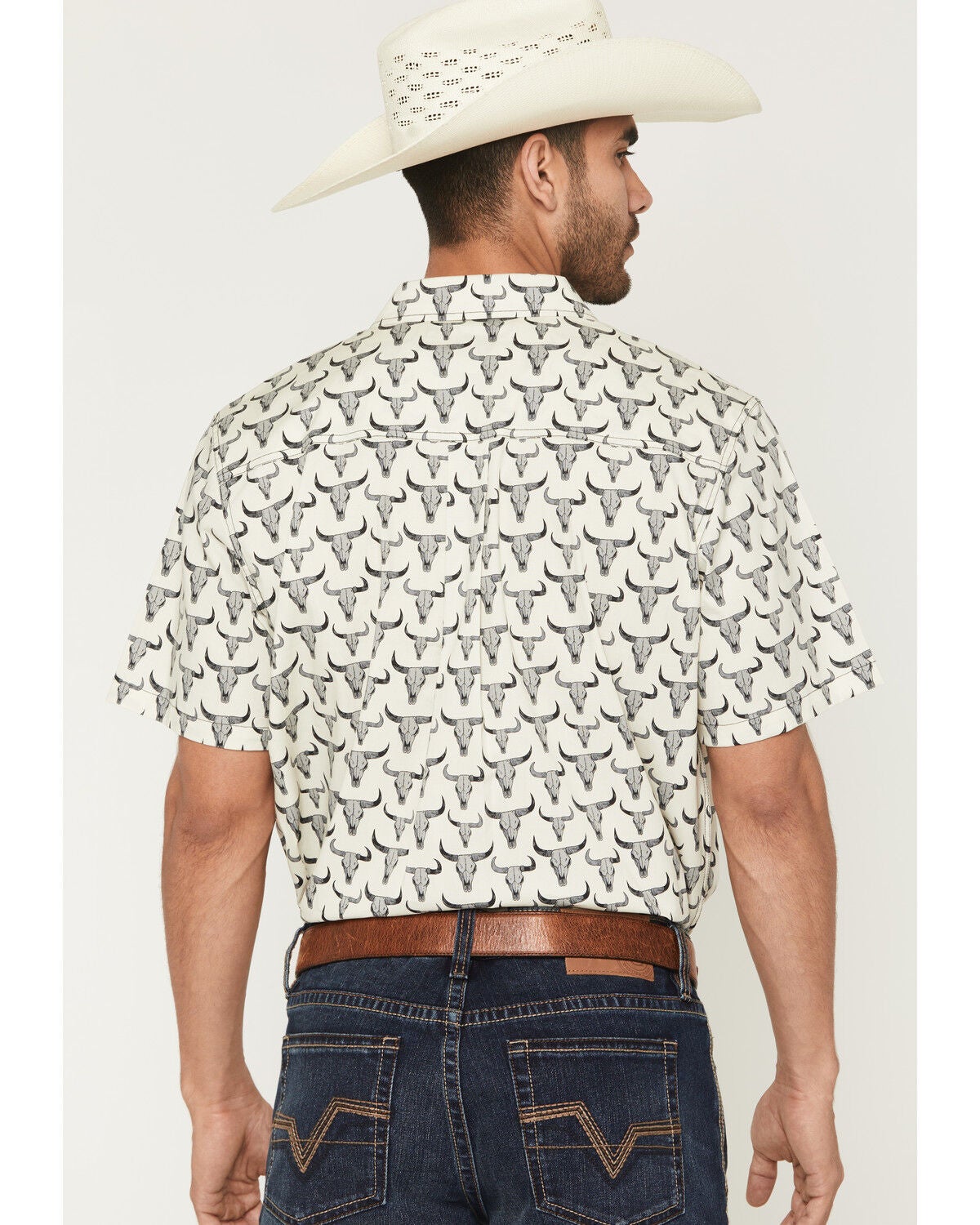 Image #4 - Cody James Men's Toro Steer Head Print Short Sleeve Button-Down Stretch Western Shirt, Tan, hi-res