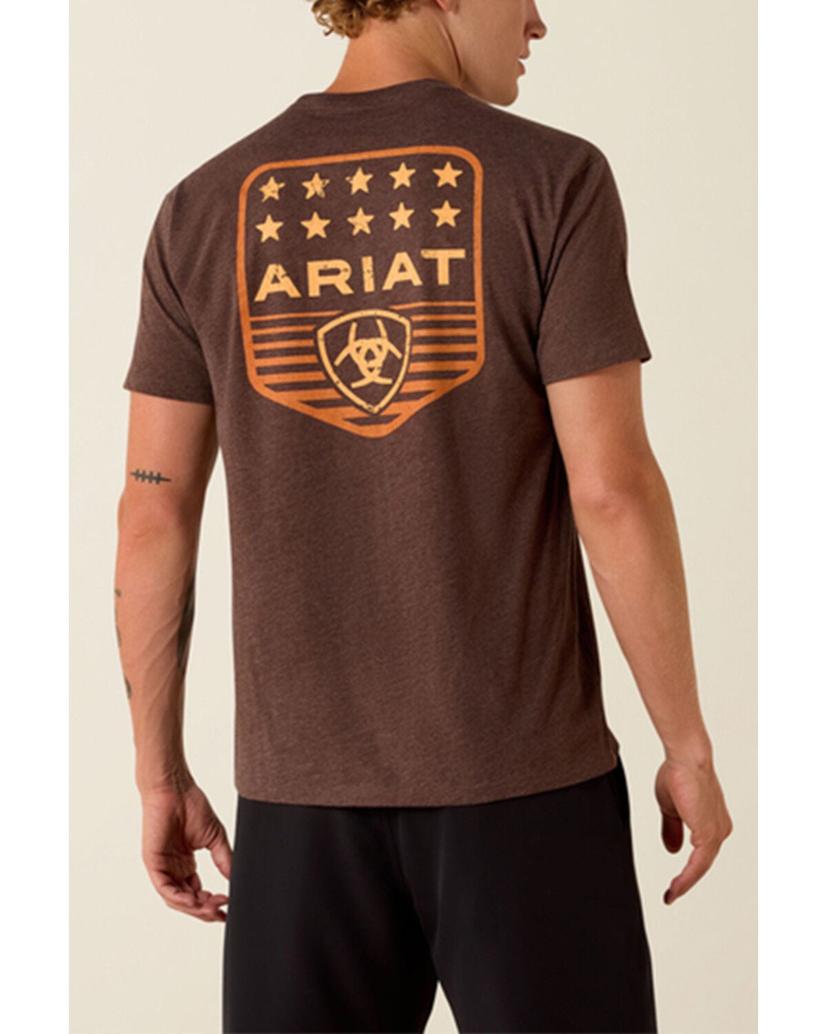 Ariat Men's Logo Patriotic Badge Short Sleeve Graphic T-Shirt, Brown, hi-res