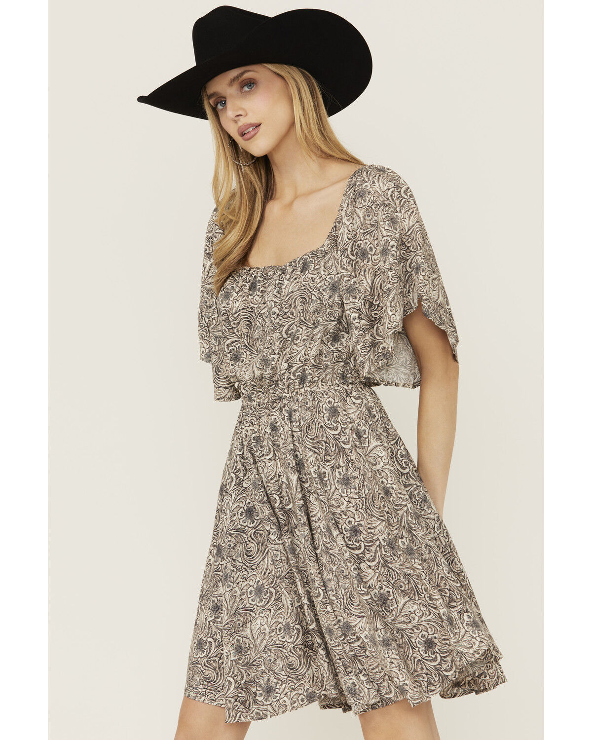 Image #2 - Wrangler Retro Women's Flutter Sleeve Mini Dress, Grey, hi-res