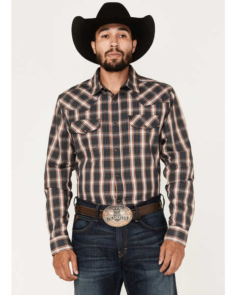 Gibson Men's Mineshaft Plaid Snap Western Shirt , Brown, hi-res