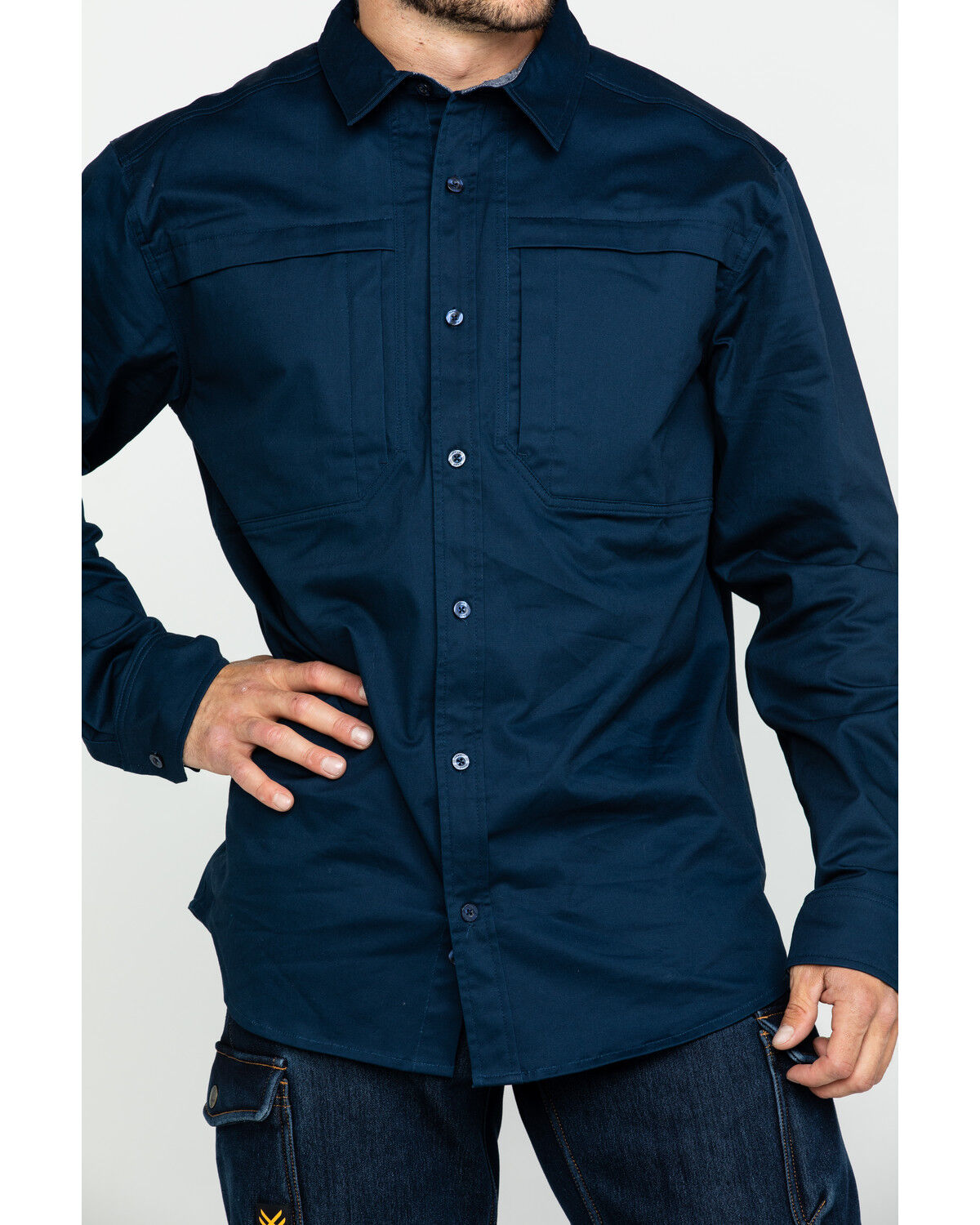Image #4 - Hawx Men's Navy Stretch Twill Long Sleeve Work Shirt, Navy, hi-res