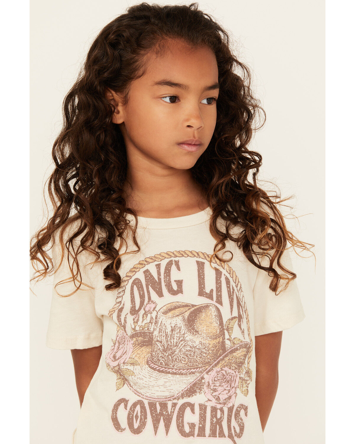 Image #2 - La La Land Girls' Long Live Cowgirls Short Sleeve Graphic Tee, Cream, hi-res