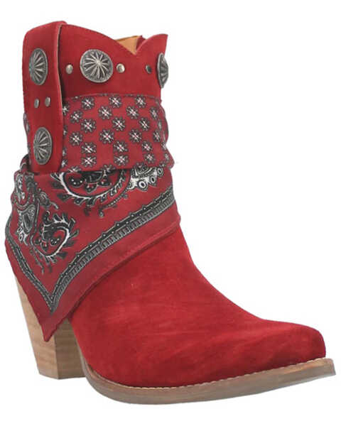 Dingo Women's Suede Bandida Western Booties - Medium Toe , Red, hi-res