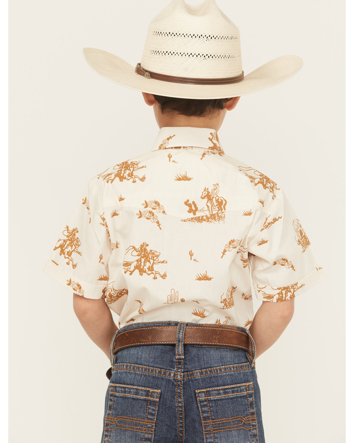 Image #4 - Ely Walker Boys' Conversation Print Short Sleeve Pearl Snap Western Shirt, Tan, hi-res
