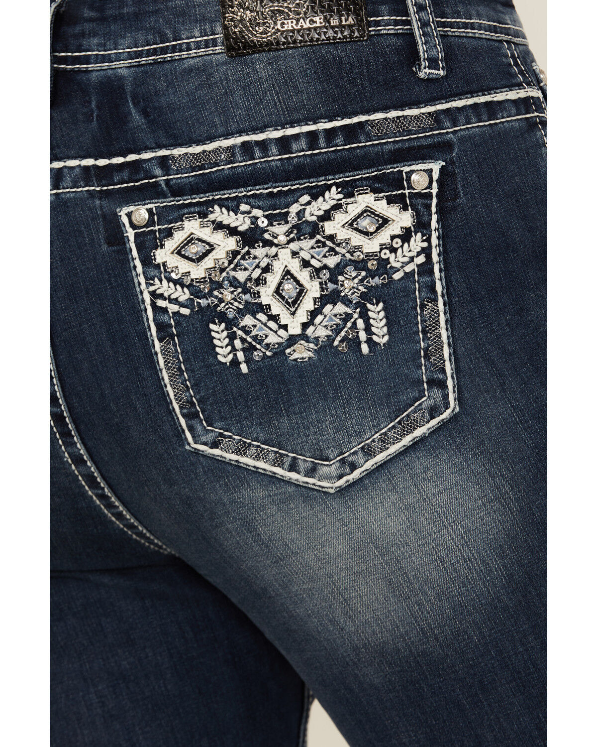Image #2 - Grace in LA Women's Medium Wash Mid Rise Geo Pocket Stretch Bootcut Jeans - Plus, Medium Wash, hi-res