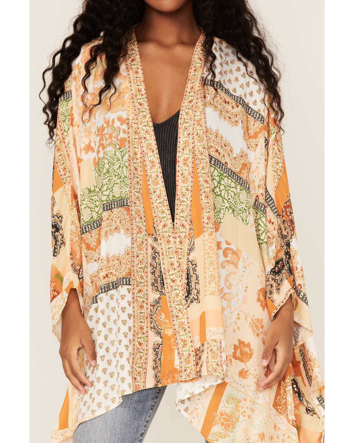 Image #3 - Flying Tomato Women's Patchwork Flowy Kimono, Orange, hi-res