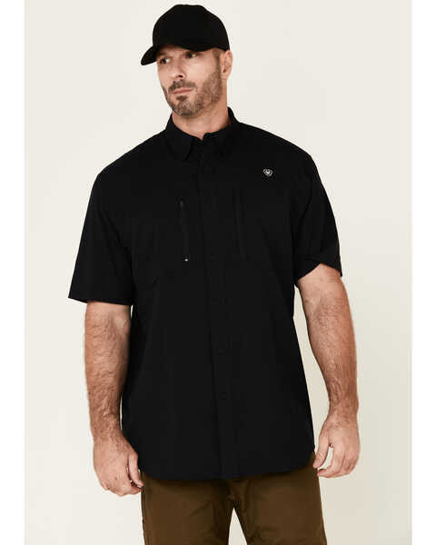 Ariat Men's Black Ventek Solid Button Short Sleeve Western Shirt - Big , Black, hi-res