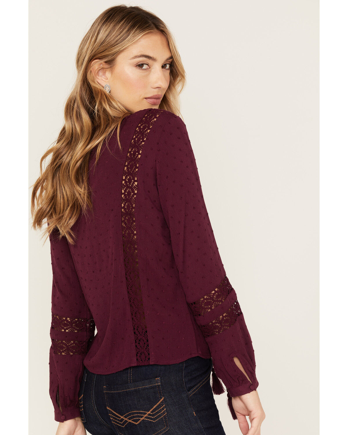 Image #4 - Idyllwind Women's Romance Floral Embroidered Swiss Dot Blouse, Purple, hi-res