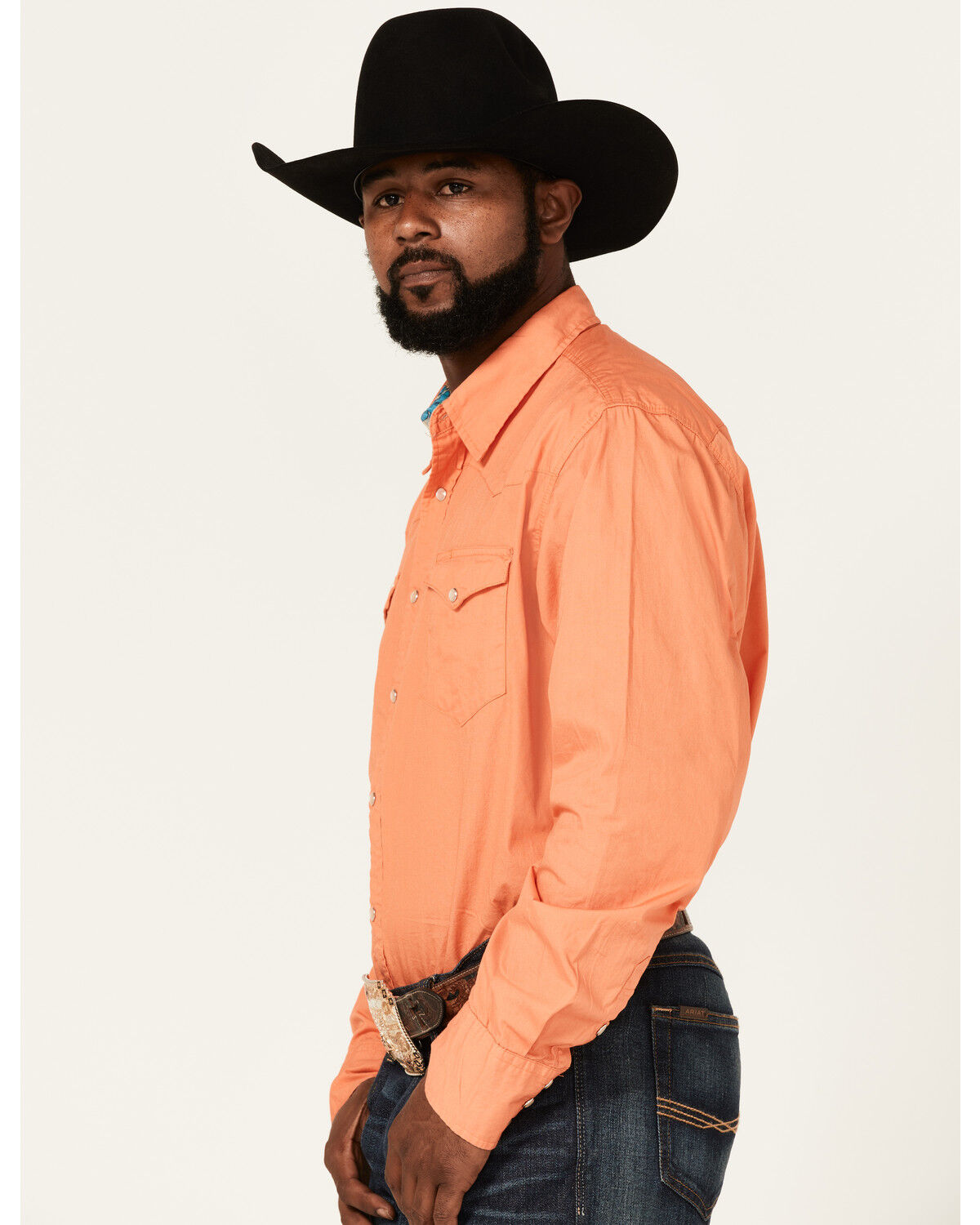 Image #2 - Roper Men's Poplin Long Sleeve Pearl Snap Western Shirt, Orange, hi-res