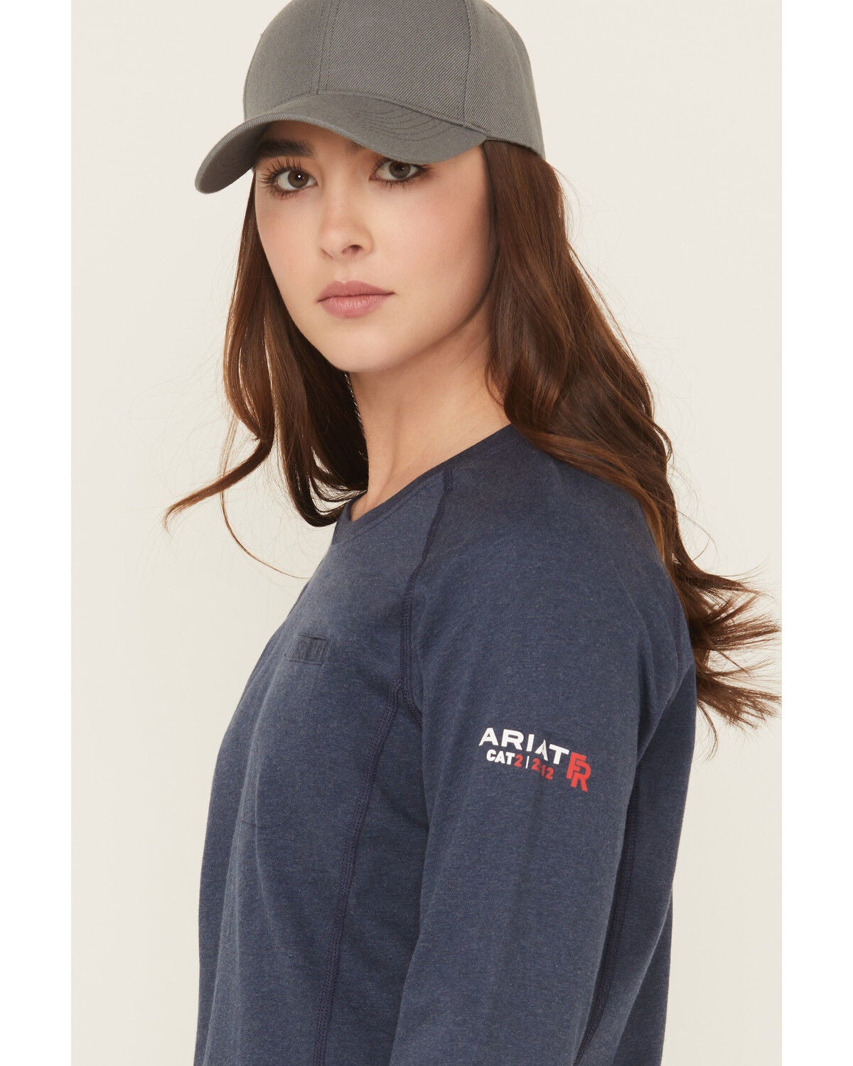 Image #2 - Ariat Women's FR Air Crew Long Sleeve Work Tee, Navy, hi-res