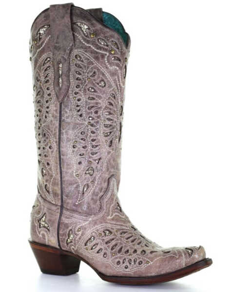 Image #1 - Corral Women's Butterfly Glitter Western Boots - Snip Toe, Brown, hi-res