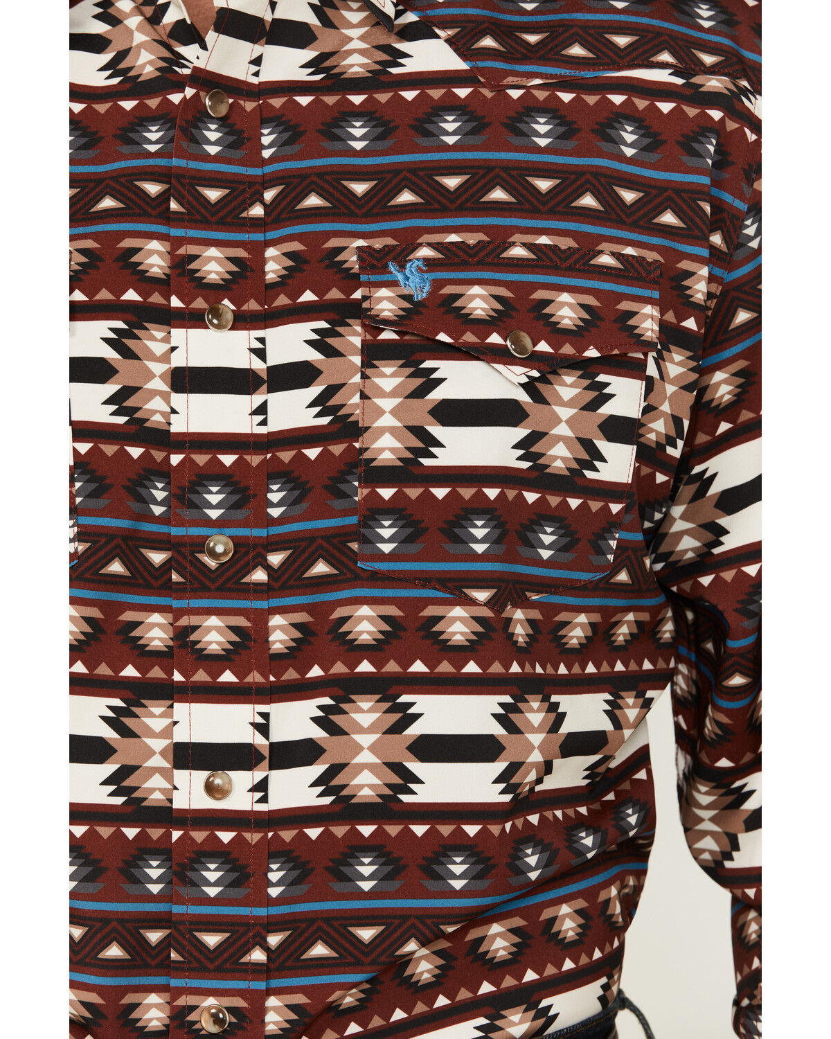 Image #3 - Rodeo Clothing Men's Southwestern Print Long Sleeve Snap Western Shirt, Burgundy, hi-res